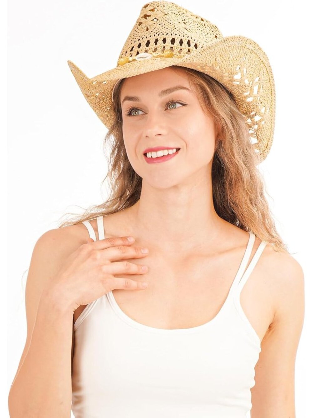 Men's Beige Comfortable High-quality Synthetic Straw Cowboy Hats - Picture 5 of 6